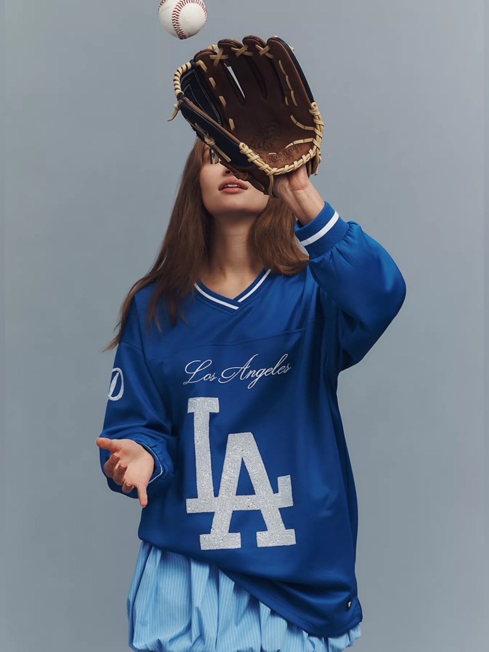 The Wild Collective x Anthropologie MLB Long-Sleeve Top Dodgers  Sz S